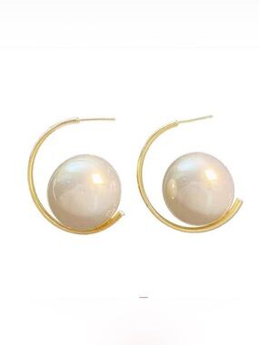 Silver Hoop Pearl Stud Earrings - Elegant Women’s Jewelry